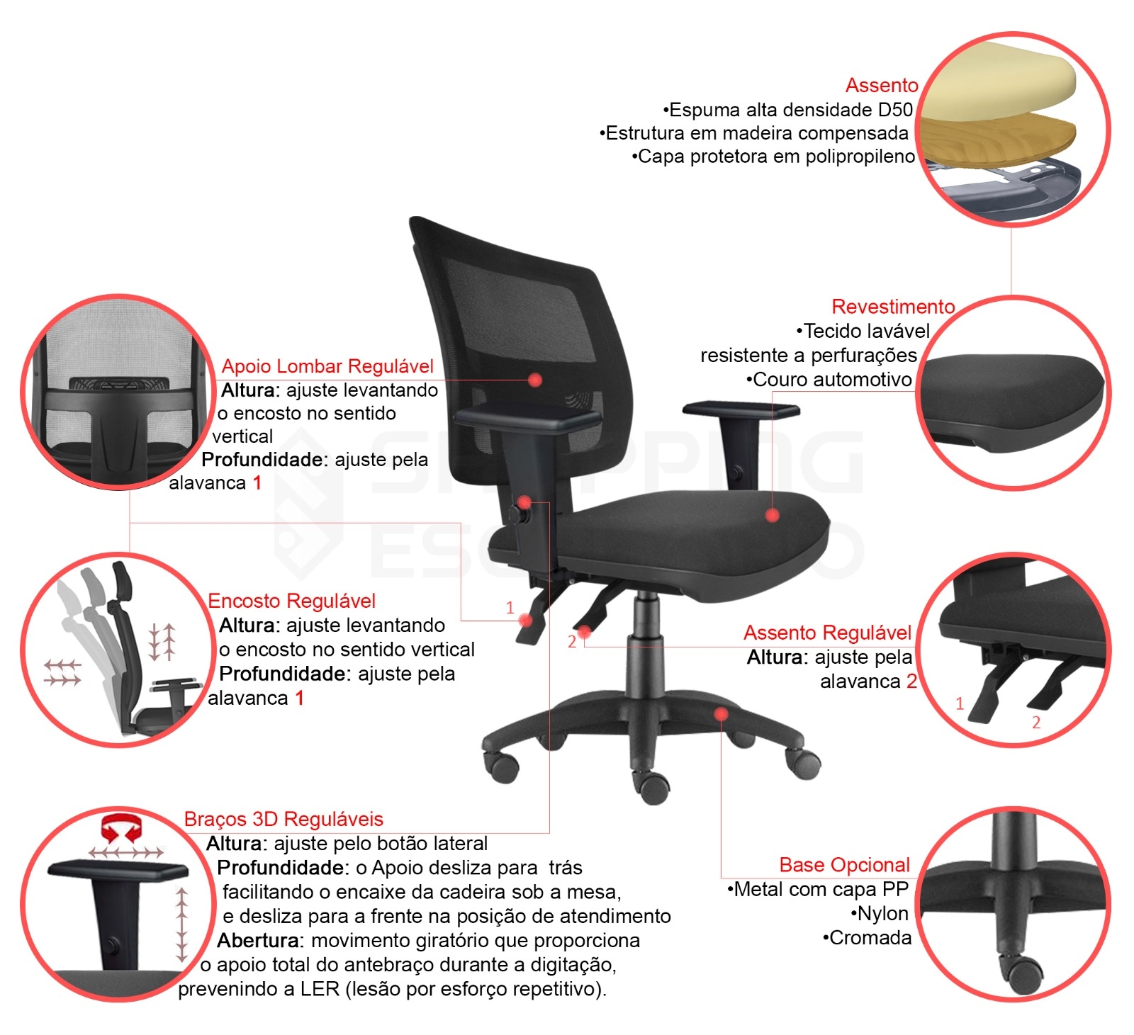 Cadeira Giratória Ergonômica Gerente Tela