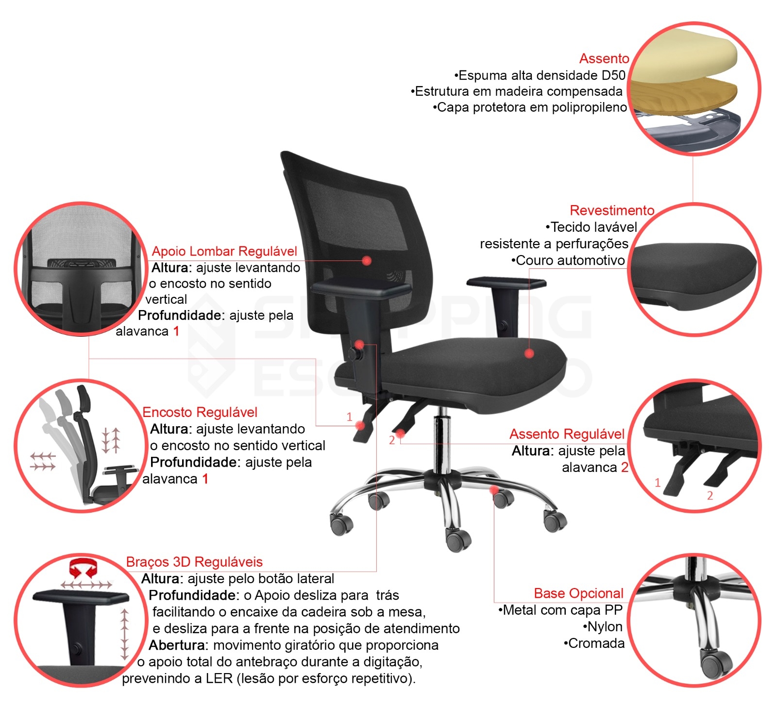 Cadeira Giratória Ergonômica Gerente Tela