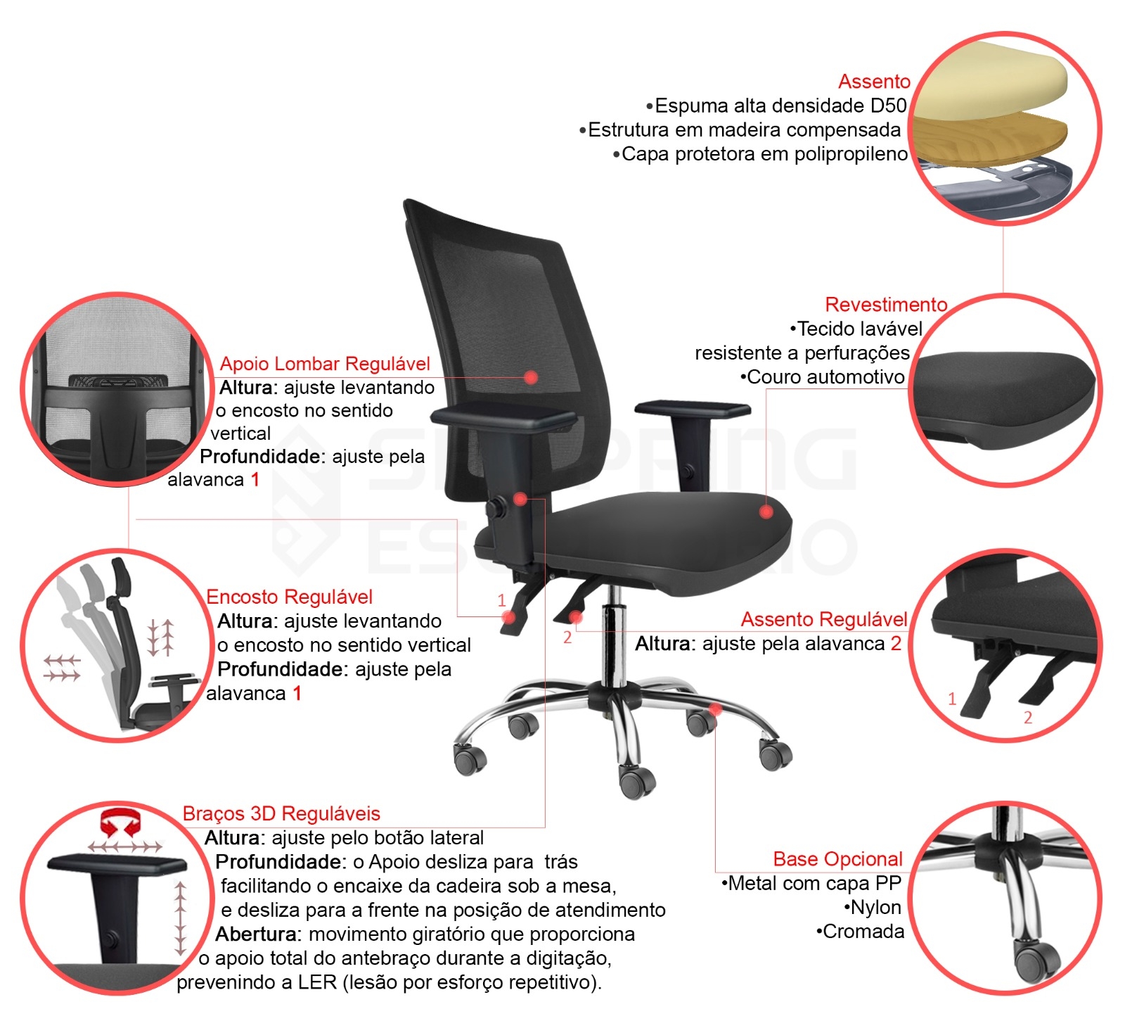 Cadeira Giratória Ergonômica Presidente Tela