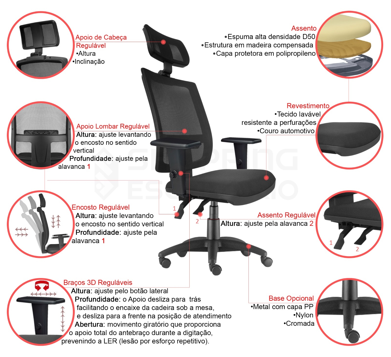 Cadeira Giratória Ergonômica Presidente Tela