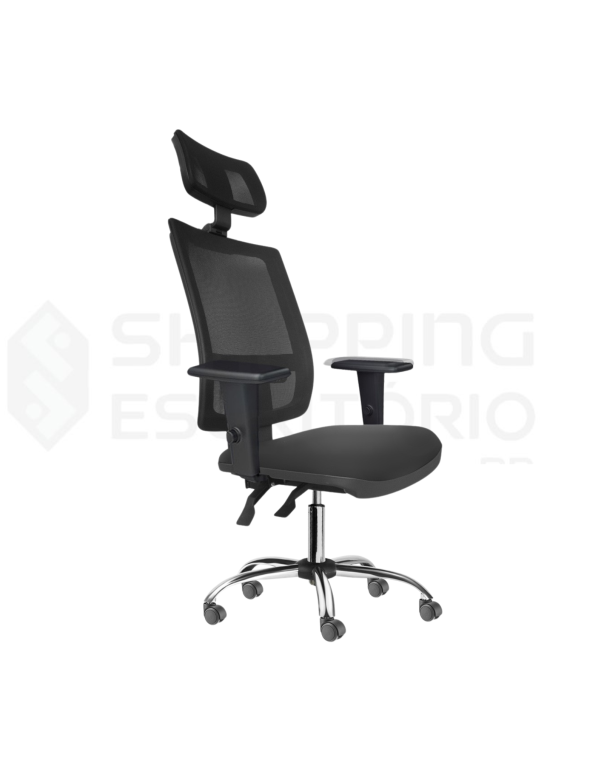 Cadeira Giratória Ergonômica Back System Presidente Tela Apoio Lombar Regulável Apoio Cabeça Regulável Base Cromada