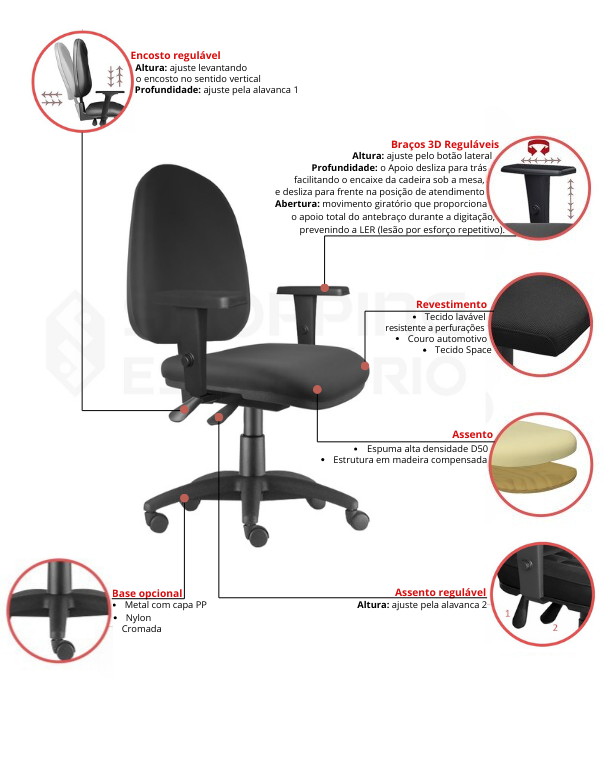 cadeira giratória cromada back system